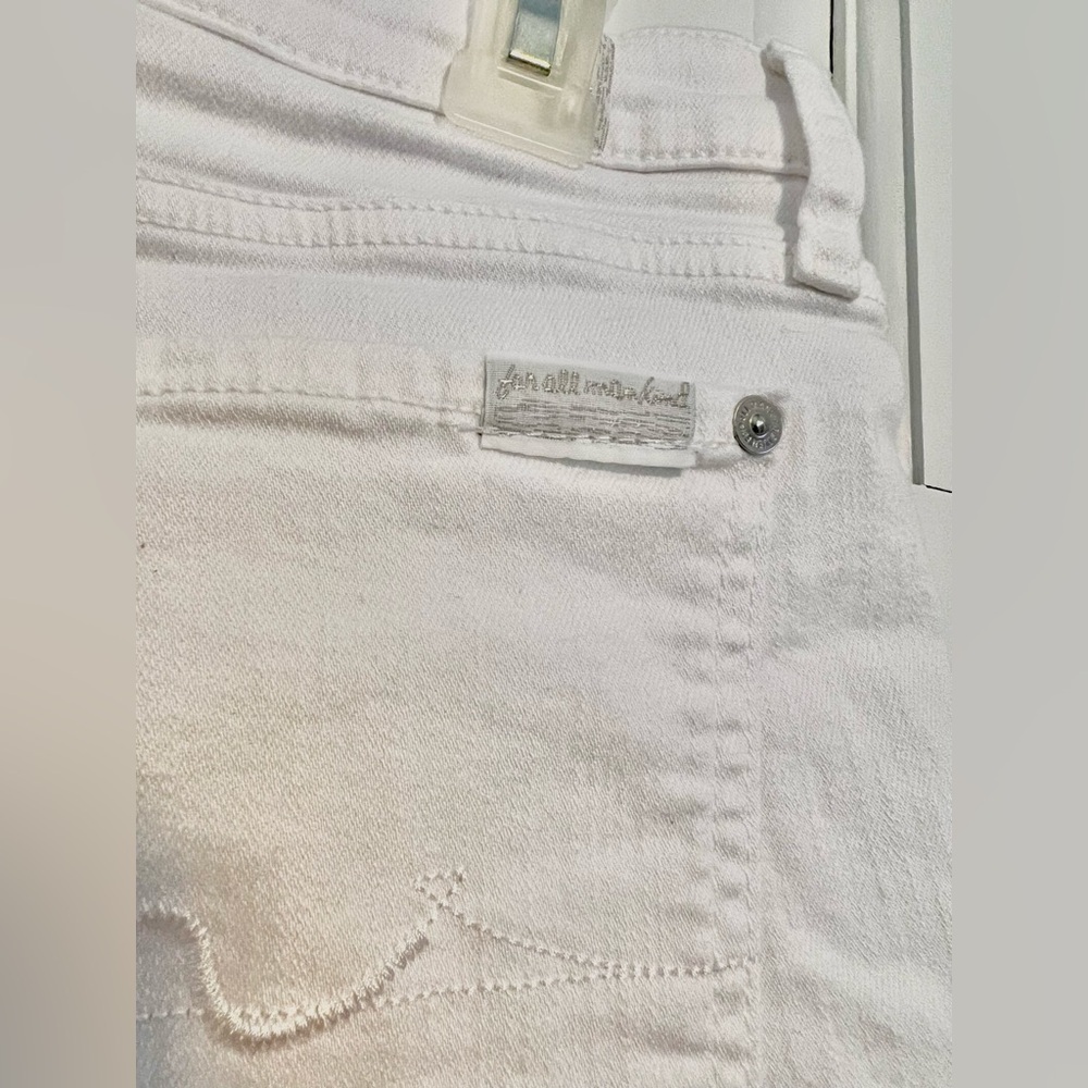 7 For All Mankind Roxanne Ankle Skinny Jeans White 28 Mid Rise Distressed Hem - Picture 5 of 8